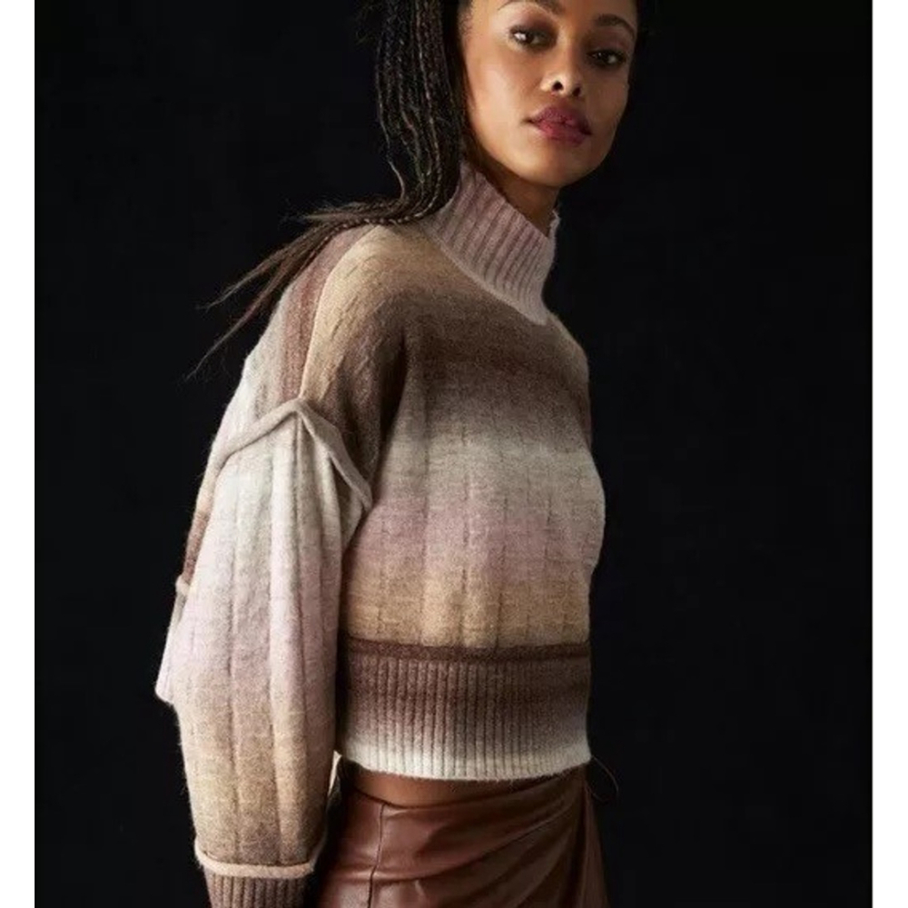Anthropologie Ombre Ribbed Turtleneck Sweater in Taupe, Blush, Brown